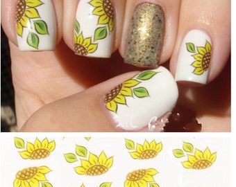 Nail Art Water Decals Stickers Transfers Spring Summer Sunflowers Flowers Floral (S-144)