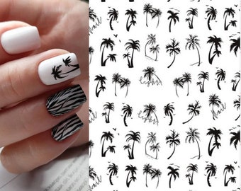 Nail Art Stickers Transfers Decals Summer Palm Trees Tropical Holidays Vacation Exotic Beach Fern Leaf  (HAN433)