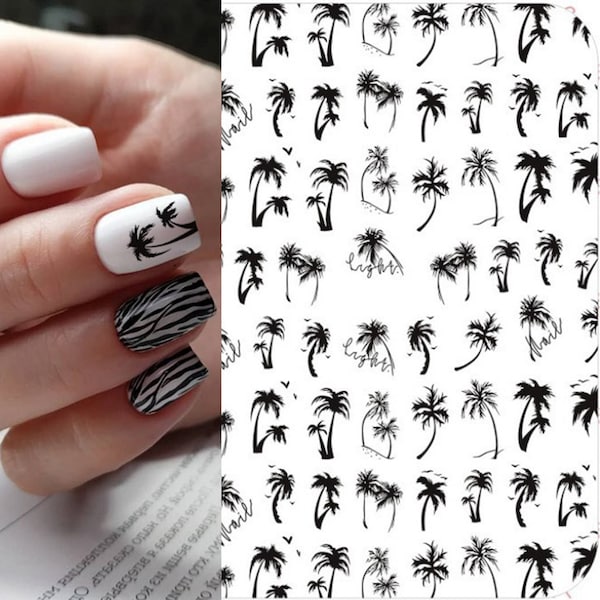 Nail Art Stickers Transfers Decals Summer Palm Trees Tropical Holidays Vacation Exotic Beach Fern Leaf  (HAN433)