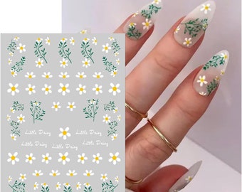 Nail Art Water Decals Stickers Transfers Spring Summer Flowers Floral Fern Daisy Daisies (PM81)