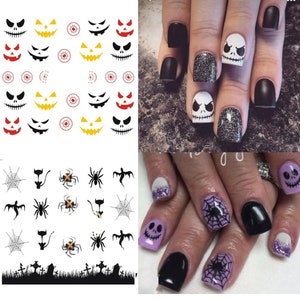 Nail Water Decals Transfers Halloween Pumpkins Pumpkin Faces Spiders Spider web Skull Black Cat (A124 A125)