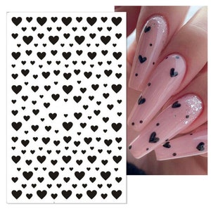 Nail Art Water Decals Stickers Transfers Valentines Day Black and White  love Hearts Heart