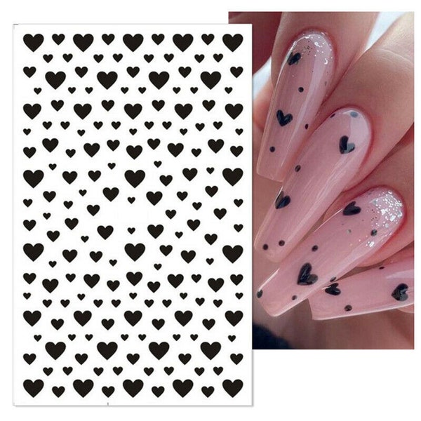 Nail Art Water Decals Stickers Transfers Valentines Day Black and White  love Hearts Heart