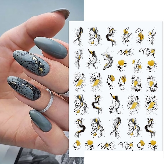 Grey and Gold Foil Nails | Gold acrylic nails, Gold nail art, Gold nail  designs