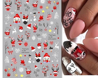 Nail Art Stickers Decals Transfers Christmas Santa Reindeer Snowman Baubles Snowflakes Stars (889)