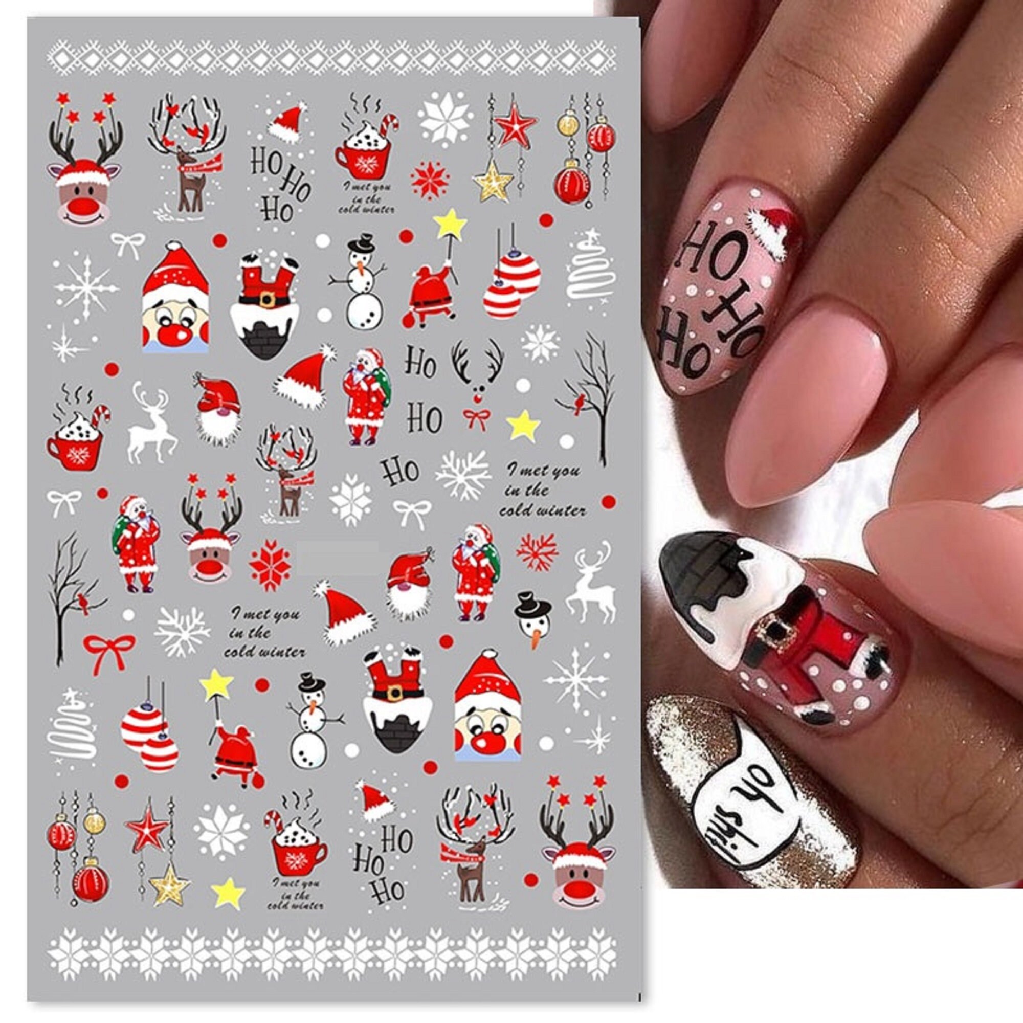 thumbnail image 2 of Christmas Nail Art Stickers – Santa, Reindeer, Tree, Snowflake, 3D Transfers 2 of 5