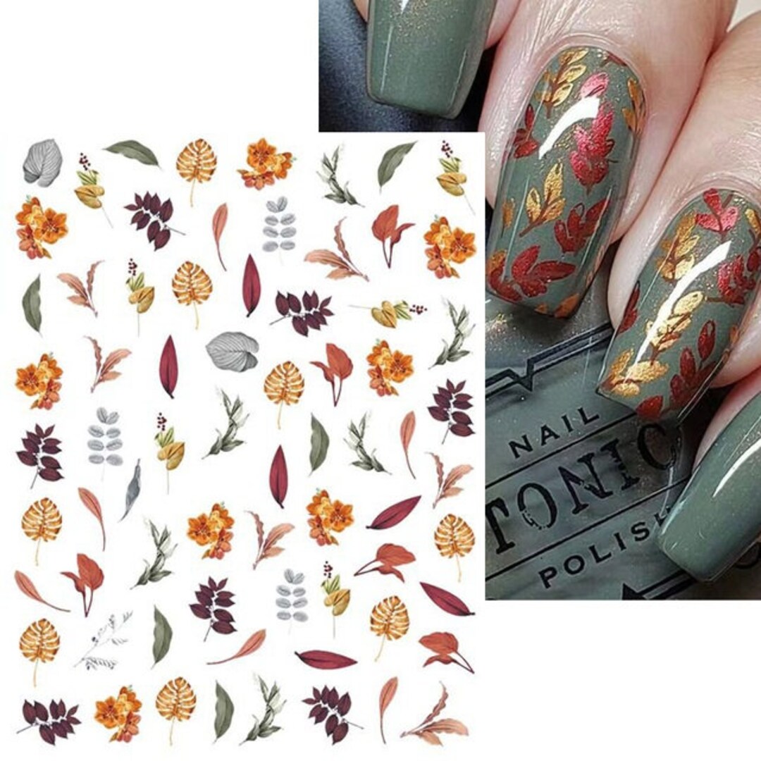 Stickers Fern Art 933 Nail Thanksgiving Floral Leaf Etsy Flowers Transfer Fall Leaves Decals - Winter Autumn