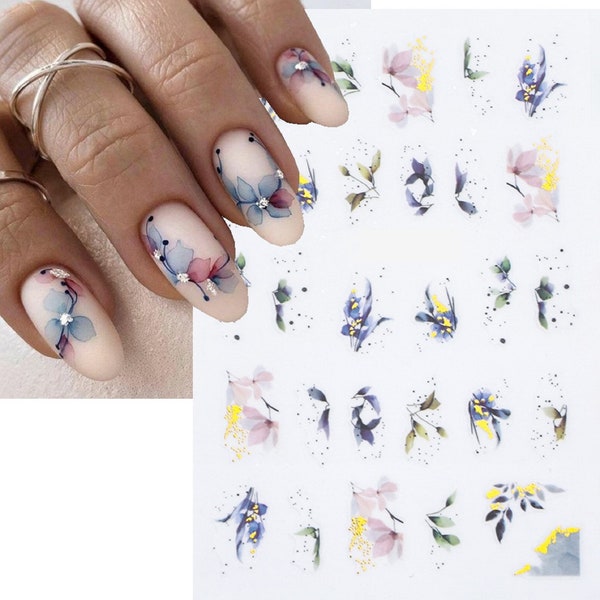 Nail Art Water Decals Stickers Transfers Spring Summer Metallic Flowers Floral Fern Leaf Petals Tulips
