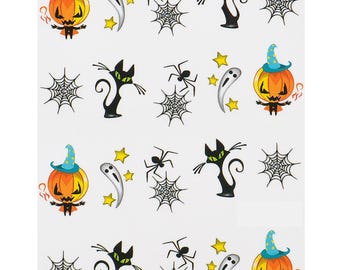 Naklejki wodne na paznokcie, dynie na Halloween, duchy, pająki, pajęczyny, czarny kot (920)