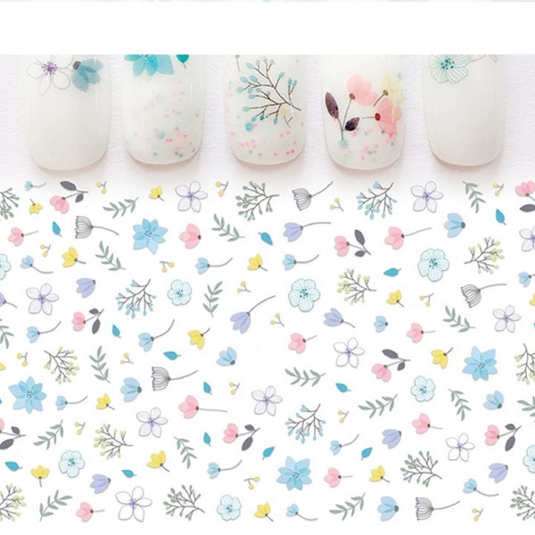 Nail Art Water Decals Stickers Transfers Spring Summer Pretty Floral Flowers Tulips Petals Leaf Daisy (450)