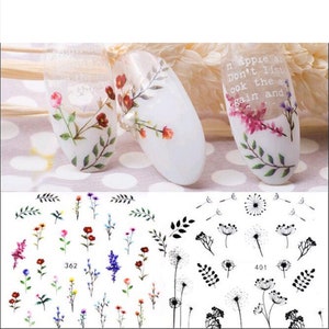 Nail Art Water Decals Stickers Transfers Spring Water Effect Flowers Tulips Petals Leaves Floral Dried Flower effect Dandelions