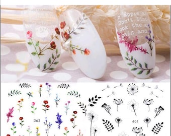 Nail Art Water Decals Stickers Transfers Spring Water Effect Flowers Tulips Petals Leaves Floral Dried Flower effect Dandelions