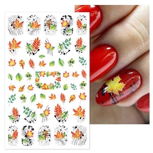 Adesivos para Nail Art, Decalques, Transferência, Inverno, Outono, Flores, Floral, Folhas, Samambaia, Ação de Graças (783)
