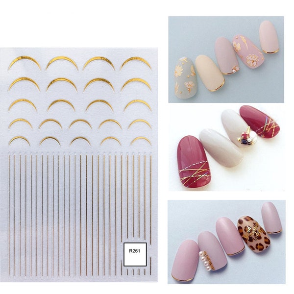 Nail Art Stickers Decals Transfers Gold French Nail Tips Stencils Lace Manicure Lines (R261)