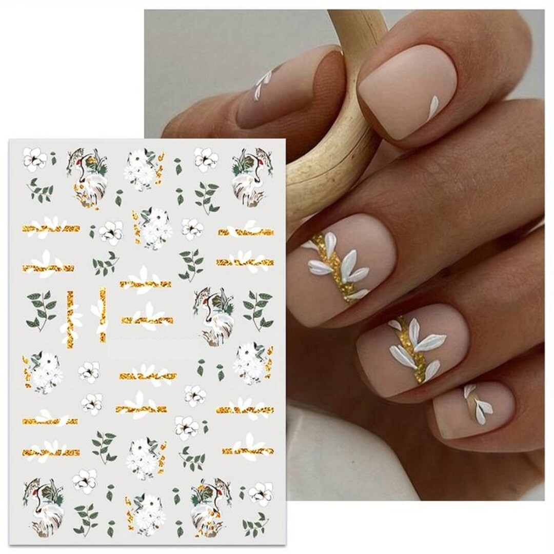 Blossom Nail Art Stickers – Spring Flowers, Fern, Hummingbird Floral Decals (F850), Multicolored, Matte Finish, 3D Effect