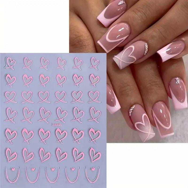 Stickers Autocollants Nail Art, Motifs Cœurs Et Fleurs – Neuf, Fabriqué En France, Pour Déco Ongles