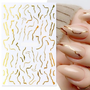 Nail Art Stickers Transfers Decals Metallic Gold Crackle Effect Lace French Line Swirl Wave Geometric (CS067)