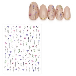 Calcomanías al agua para decoración de uñas, transferencias de flores botánicas de primavera y verano, flores secas, helechos y pétalos de lavanda (HAN183)
