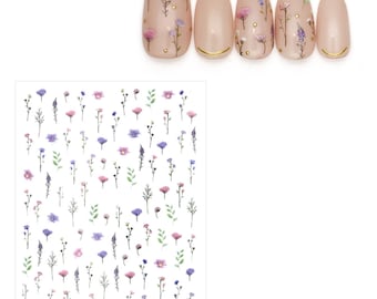 Nail Art Water Decals Stickers Transfers Spring Summer Botanical Flowers Dried Floral Fern Lavender Petals (HAN183)