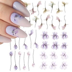 Nail Art Water Decals Stickers Transfers Spring Summer Flowers Floral Fern Leaf Petals (DP1410)
