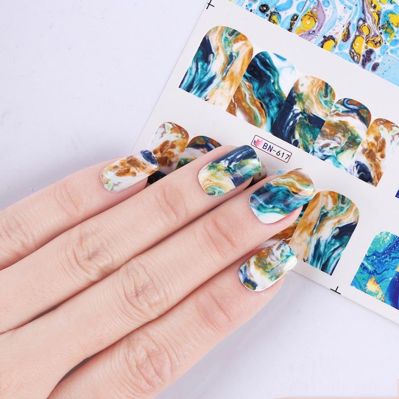 Nail Art Water Decals Stickers Transfers Decoration Marble Etsy