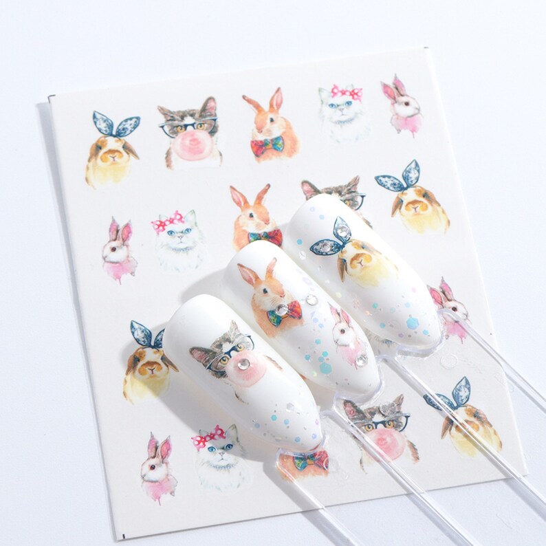 Easter Nail Art Water Decals – Bunny Rabbits & Eggs (1258), Black Matte Transfers
