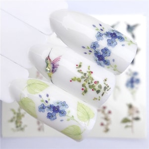 Nail Art Water Decals Stickers Transfers Spring Summer Flowers Floral Butterflies Butterfly Hummingbird Bird Fern Leaf (3107)