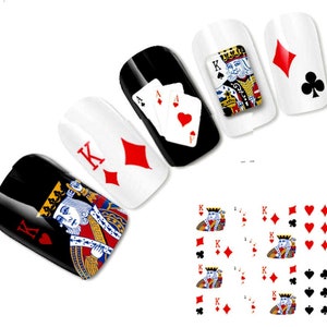Stickers nail art Stickers eau décalcomanies Poker Aces Cartes à jouer Casino
