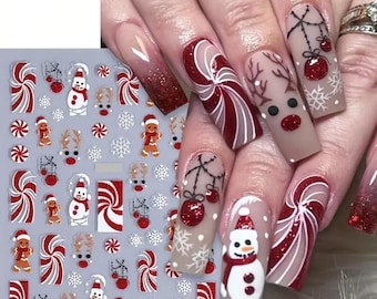 Nail Art Stickers Decals Transfers Christmas Snowflakes Candy Cane Snowman Baubles Gingerbread Men Rudolph Reindeer (SWA54)