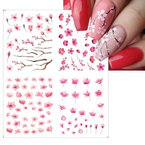 4 SHEETS Nail Art Water Decals Stickers Transfers Spring Summer Flowers Floral Sakura Cherry Blossom