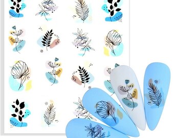 Nail Art Water Decals Stickers Transfers Spring Summer Flowers Floral Leaf Fern Abstract (3485)