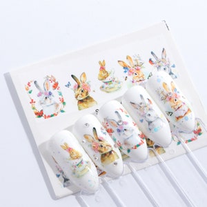 Nail Art Water Decals Stickers Transfers Easter Bunny Rabbits Flowers Cat Bubble Gum