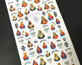 Nail Art Water Decals Stickers Transfers Easter Christmas Jesus and Mary Cross God Bless You (Y517)