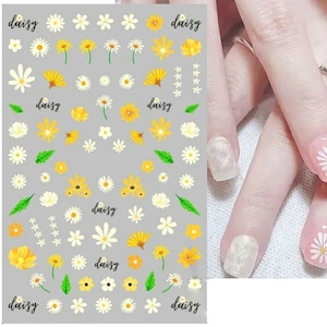 Nail Art Water Decals Stickers Transfers Spring Summer Flowers Floral Fern Leaf Petals Lace Daisy Daisies (CS147)