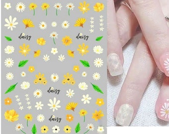 Nail Art Water Decals Stickers Transfers Spring Summer Flowers Floral Fern Leaf Petals Lace Daisy Daisies (CS147)