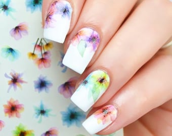 Stickers aquatiques nail art Stickers décalcomanies Effet eau de source Fleurs tulipes Pétales (366)