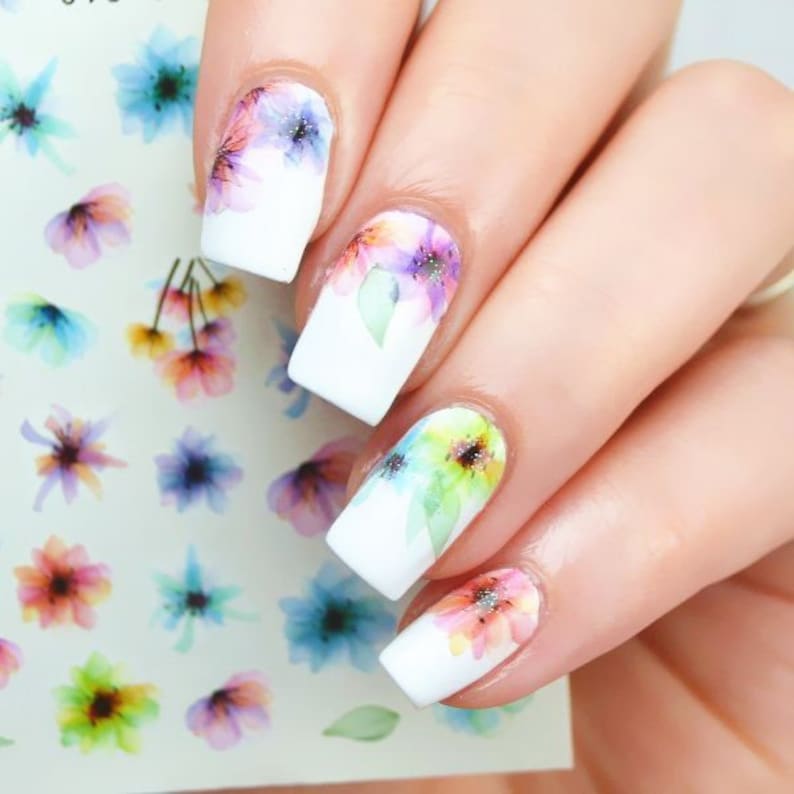 Nail Art Water Decals Stickers Transfers Spring Water Effect Flowers tulips Petals 366 image 1