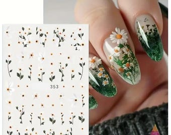Nail Art Stickers Transfers Flowers Floral Fern Leaf Daisy Daisies (PM351)