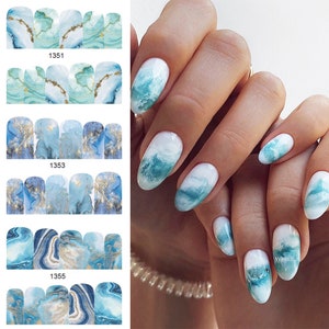 Nail Art Water Decals Stickers Transfers Decoration Ocean Blue Marble Effect Marble Runs Swirls Ripples