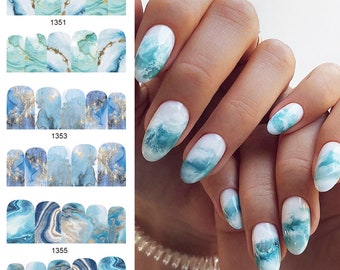 Nail Art Water Decals Stickers Transfers Decoration Ocean Blue Marble Effect Marble Runs Swirls Ripples
