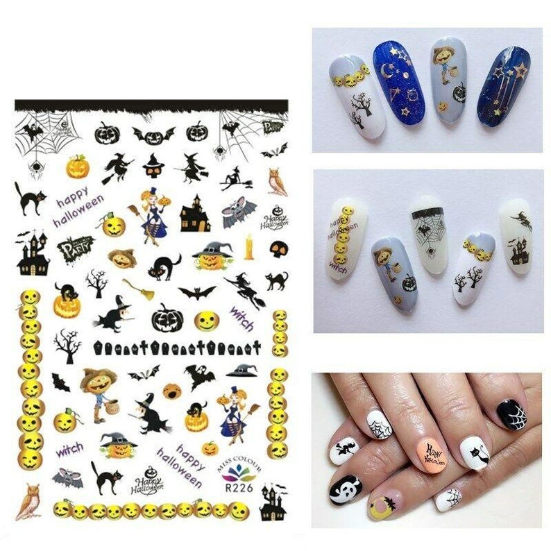 Nail Art Stickers Halloween Ghosts Pumpkins Spiders Spider Web Witch nail-art-stickers-halloween-ghosts-pumpkins-spiders-spider-web-witch
