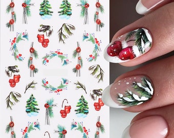 Nail Art Stickers Decals Christmas Tree Mistletoe Berries Holly Mittens  (LSJ17)