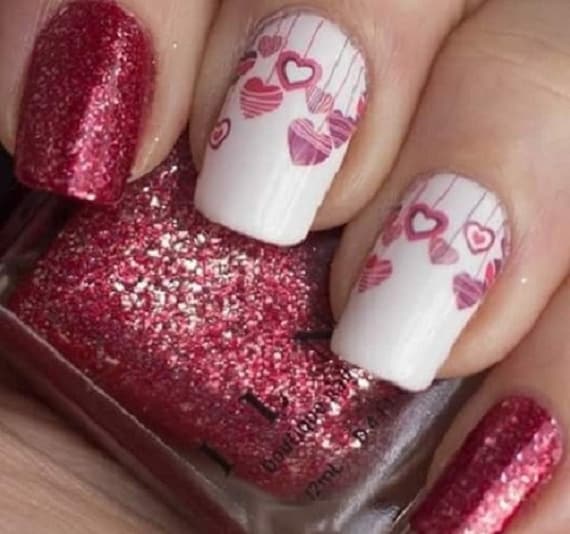 Red Nail Art Glitter Stickers Decals Heart Nail