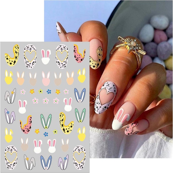 Nail Art Water Decals Stickers Transfers Spring Flowers Easter Bunny Rabbits Bunny Ears Bunnies (PM80)