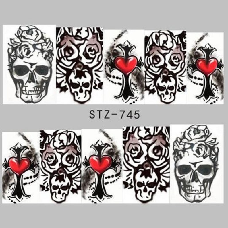Nail Art Stickers Nail Water Decals Transfers Wraps Halloween Gothic Skull Goth image 3