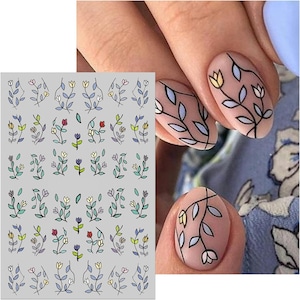 Nail Art Stickers Transfers Spring Summer Flowers Floral Fern Leaf Tulips (PM085)