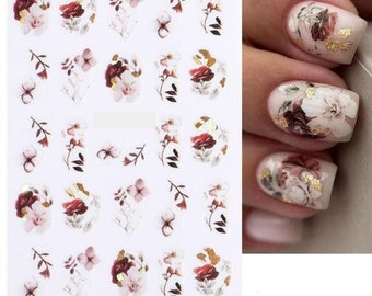 Nail Art Stickers Transfers Decals Fall Winter Autumn Abstract Flowers Floral Fern Leaf Leaves Swirls (SJ025)