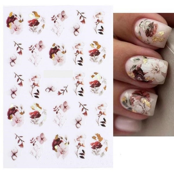 Nail Art Stickers Transfers Decals Fall Winter Autumn Abstract Flowers Floral Fern Leaf Leaves Swirls (SJ025)