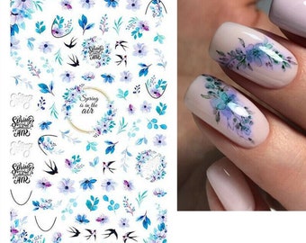 Nail Art Water Decals Stickers Transfers Spring Summer Flowers Floral Fern Leaf Petals (850)