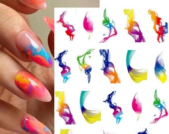 Nail Art Stickers Transfers Decals Water Effect Paint Spills Waves Swirls Boho Festival (1856)